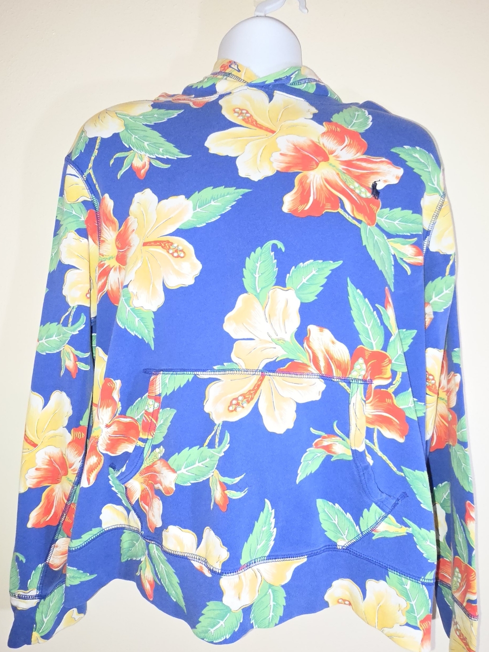 POLO Ralph Lauren Vintage Blue Floral Hawaiian Hoodie - Bright Tropical Print